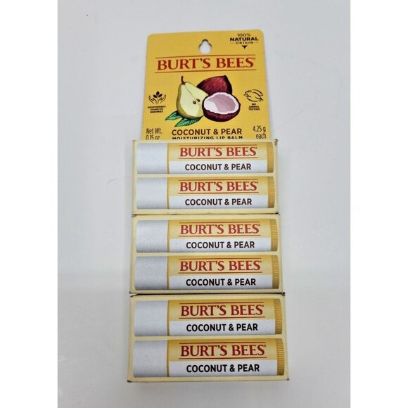 Burt's Bees Beeswax Lip Balm Coconut & Pear 2 Count Lot of 3 - Picture 1 of 3